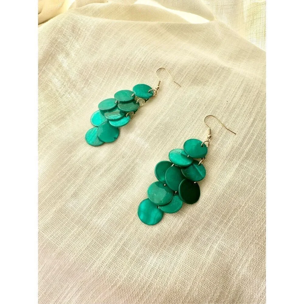 Aqua green seashell dangle earrings ￼